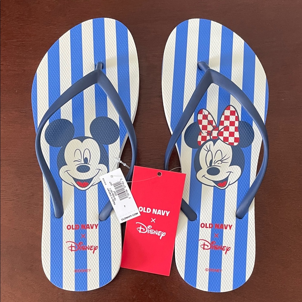 Old Navy Disney Striped Blue and White Kids Flip Flops💕
